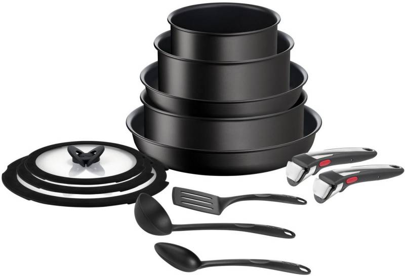 Tefal Topf-Set Ingenio Unlimited On, Topf und Pfannenset abnehmbarer Griff, stapelbar, Aluminium (Set, 13-tlg., Kasserollen 16/20/24cm, Pfannen 24/28cm, Griffe, Deckel, Küchenhelfer), platzsparend, Pfannen Induktion mit Antihaftversiegelung, L39593 von Tefal