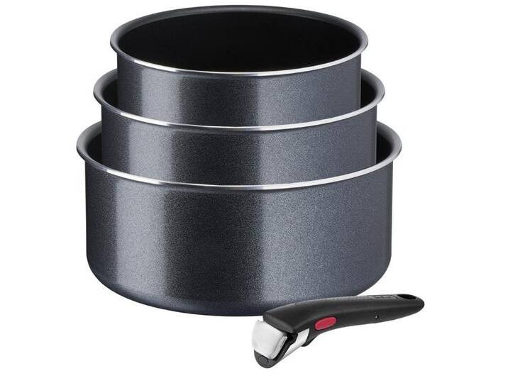 Tefal Topf-Set L15890 Ingenio XL Force, Topfset nicht induktionsgeeignet, Aluminium (Set, 4-tlg., je 1 Stielkasserolle Ø 16/18/20 cm, 1 abnehmbarer Griff), Antihaftversiegelung von Tefal