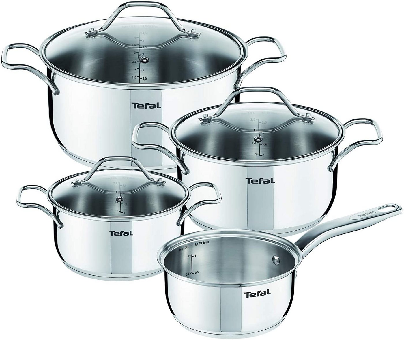 Tefal Topf-Set Tefal A702A8 Intuition Edelstahl Kochtopf-Set 7-Teilig Induktionsgeeignet Geeignet für alle Herdarten, Edelstahl (7-tlg) von Tefal