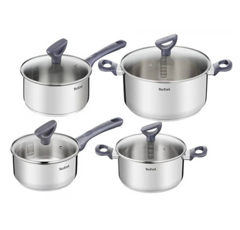 Tefal Topf-Set Tefal Daily Cook 8-teiliges Kochgeschirr-Set Topfset, Cromargan® Edelstahl Rostfrei 18/10 (8-tlg), Induktion mit Glasdeckel von Tefal