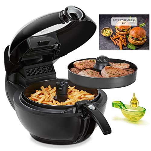 Tefal YV9708 ActiFry Genius XL 2in1 Heißluftfritteuse mit Rührarm | Testsieger | 1,7 kg für 8 Personen | 9 automatische Menüs | 2 Speisen gleichzeitig | gesunde Friteuse ohne Öl, Schwarz von Tefal