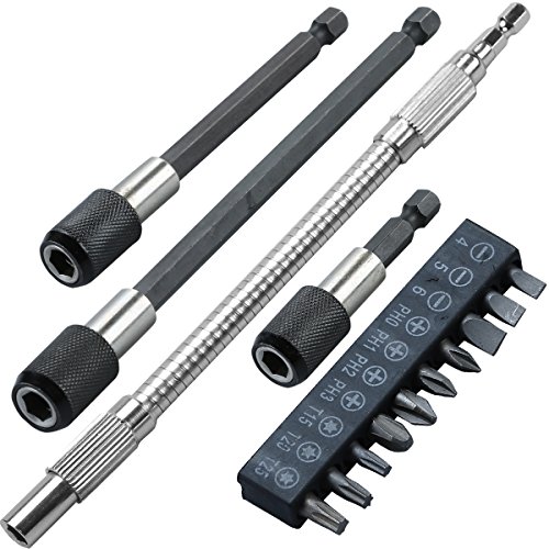 Tefeler 3tlg Schnellwechsel Bithalter 1/4" Sechskantschaft Magnetische Bithalter + 200mm Flexible Verlängerung Schraubendreher Bit + 10PCS Bits für Bohrmaschine von Tefeler