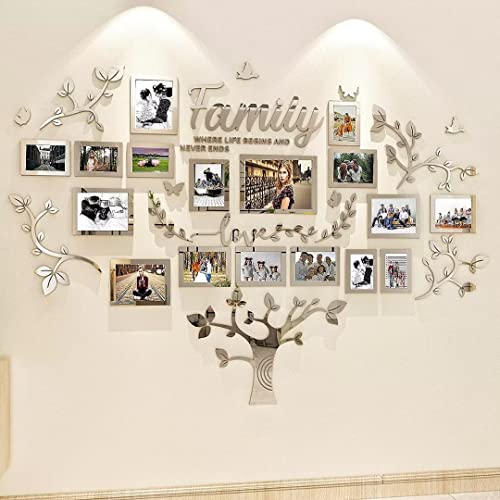 Baum Stammbaum Wandsticker Wohnzimmer - 3D DIY Wandsticker Wall Stickers Wanddeko Deko Wandtattoo Baum für Wohnzimmer Schlafzimmer Bilderrahmen 15x20 10x15 Fotowand(Silber 146 * 207cm) von Tefengmaoyi