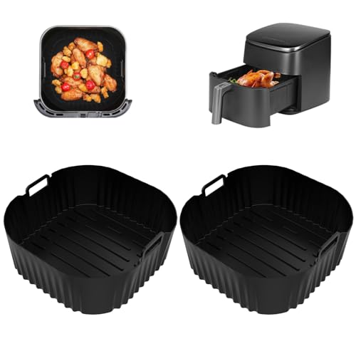 2 quadratische Luftfritteuseformen, 21 x 21 x 8,8 cm, Schwarz, Silikonbehälter für Luftfritteuse, Silikonschale nur für Philips NA230 COSORI6.2L COSORI5.5L 2 quadratische Luftfritteuseformen, 21 x 21 x 8,8 cm, Schwarz, Silikonbehälter für Luftfritteuse, Silikonschale nur für Philips NA230 COSORI6.2L COSORI5.5L von Tefola