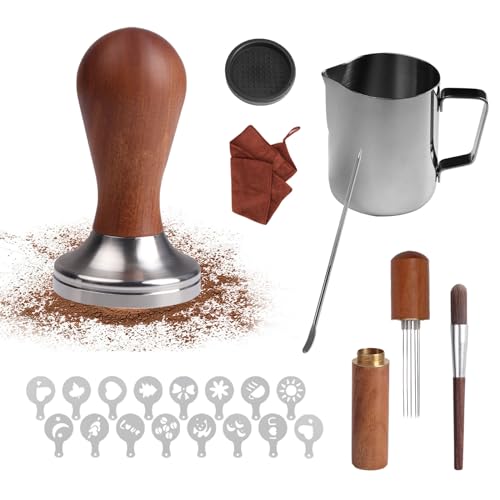 23-teiliges Espresso-Werkzeug für Barista, Edelstahl, 51 mm, Espresso-Stempel, Kaffee-Presse, Schaumkrug, Stempelmatte, Latte-Stift, Kaffee-Rührwerk von Tefola