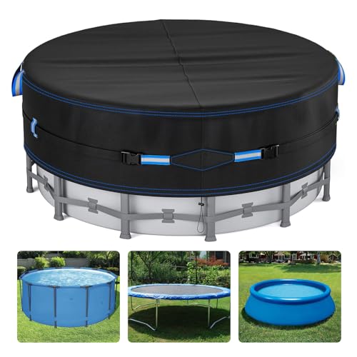 3,6 m Poolabdeckung mit Zubehör, Poolabdeckung, 420D-Material, bis zu 780 N Reißfestigkeit, runde Poolabdeckung blockiert effektiv 99,9% der UV-Strahlen, reduziert Wasserverdunstung um 90% (304 mm von Tefola