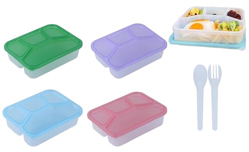 4 Stück Bento-Lunchbox, Lebensmittelqualität, Obst-Picknick-Box mit 4 Fächern, tragbare Sandwich-Lunchbox, Bento-Aufbewahrungsbox, wiederverwendbarer Lebensmittelbehälter für Arbeit, Schule, Reisen von Tefola