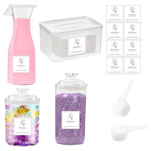 4 Stück Waschmittel Aufbewahrung, Waschpulver Aufbewahrungsbox Wäschepods Behälter mit 2 Schaufeln PET Waschmittelbehälter mit 8 Etiketten Transparent Waschmittelbox für Weichspüler Waschmittel von Tefola