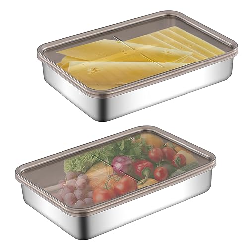 2pcs Aufschnittbox Fresh, Aufschnittboxen für Kühlschrank, 304 Edelstahl, luftdicht, für Aufschnitt Käsereier Kühlschrank-Organizer Behälter mit Deckel spülmaschinenfest von Tefola