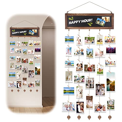 Bilderrahmen, Collage, Wanddekoration, hängende Foto-Display, Kreidetafel mit 30 Clips, Familien-Multi-Bilder-Organizer für Oma, Großvater, Geschenke von Enkelkindern, mehrere Enkelkinder, Fotos von Tefola