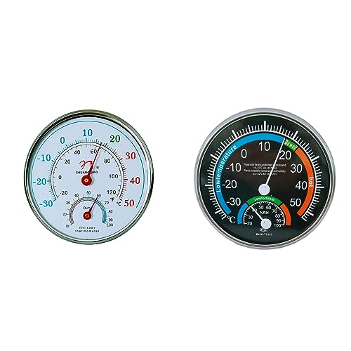 Digitaler Zeiger-Thermometer, 13 cm Durchmesser, Innen-und Außenthermometer, Hygrometer, für Küche, Garten, Gewächshaus, Schlafzimmer, Terrasse, Lager, Hotel, 2 Stück von Tefola