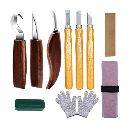 Holzbearbeitungswerkzeuge, Ziehklinge, Stechbeitel Set (Mit Schnittfeste Handschuhe und Aufbewahrungstasche), Gravurset für Die Holzbearbeitung, 10-teiliges (#1) von Tefola