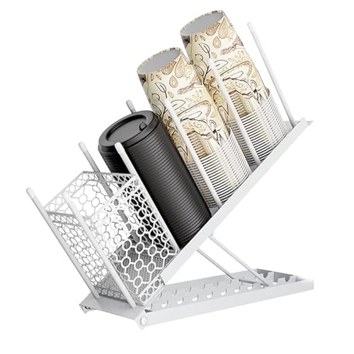 Kaffee-Organizer mit 4 vertikalen Fächern, Zucker-Station, Getränkehalter - Teestation, für Einwegbecher aus Papier, Strohhalme, Deckel, Cremes, für Küche und Bar (weiß) von Tefola