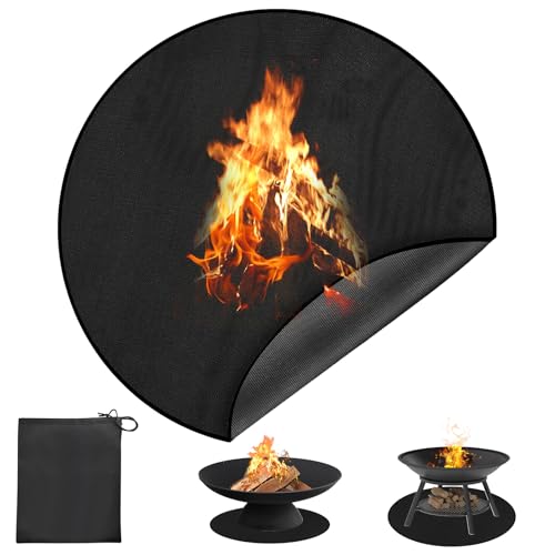 Rund Feuerfeste Unterlage, 97cm/38″ Brandschutzmatte, 3 Schicht Feuerschale Matte, Feuerschutzmatte Tischkamin, Außenbereich Hitzeschutzmatte Terrasse, für Außengrill, Grills, Camping, Kamin von Tefola