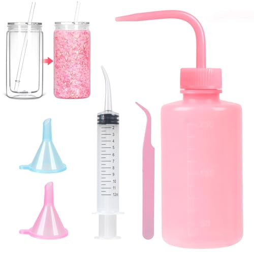 Schneekugel-Becher-Zubehör, Schneekugel-Becher-Set, DIY-Glasbecher, einschließlich gebogener Spritze, Pinzette, kleiner Trichter, Quetschflasche für Glitzer, Schneekugel, Becher, Bastelbecher von Tefola
