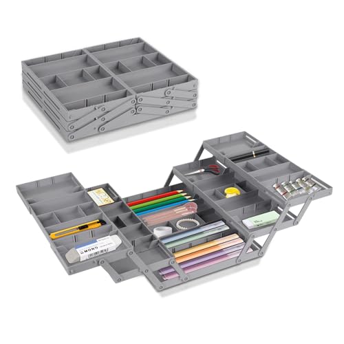 Schubladen Organizer System Verstellbar Faltbar, 3 Stufige Expandable Schubladen Organizer, Faltbare Desktop Organizer Box Werkzeug Aufbewahrung für Schreibtisch Schminktisch Büro Küche(Doppelreihig) von Tefola
