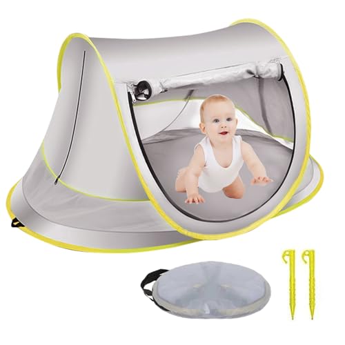 Strandzelt Pop Up, UV-Schutz UPF 50+ Strandmuschel Pop-up Sonnenschirm Sun Shade Shelter für Kleinkind Einfacher Aufbau Strandschirm für Strand, Reisen, Wandern, Camping, Angeln (Grau-L) von Tefola