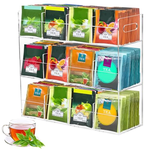 Tee Organizer mit Griff, 3 Ebenen 12 Fächern, Großes Teeaufbewahrung für 216 Teebeutel, Transparente Transparente Acryl Box für Tee, Kaffee & Zuckerpäckchen, Arbeitsplatte oder Schrank Tee Organizer mit Griff, 3 Ebenen 12 Fächern, Großes Teeaufbewahrung für 216 Teebeutel, Transparente Transparente Acryl Box für Tee, Kaffee & Zuckerpäckchen, Arbeitsplatte oder Schrank von Tefola