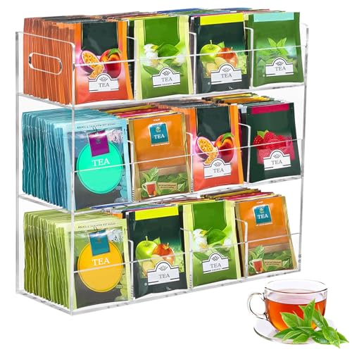 Teebeutel Organizer aus Acryl mit 12 Fächern für 216 Teebeutel, Keine Montage Erforderlich & Platzsparend, Transparente Tee Organizer Geruchsneutral von Tefola