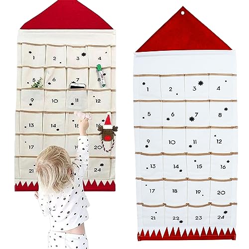 Tefola Adventskalender zum Befüllen,50 * 120cm Stoff-Adventskalender Mit 24 Taschen,adventskalender zum aufhängen(Rot) von Tefola