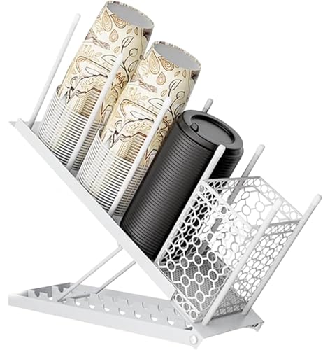 Tefola Becher- und Deckelhalter, 4 Fächer, Einweg-Kaffeetassenspender, Kaffee-Becherhalter, Aufbewahrungshalter für Kaffeestation, Bar, Arbeitsplatte, Pausenraum, Metall (weiß) von Tefola
