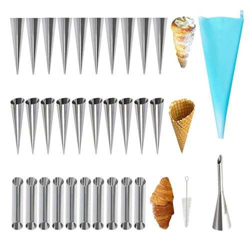 Tefola Cannoli Set mit 33 Edelstahl-Spiralen, Halbmondform, konische Form für Sahne-Roller, Zuckerguss, mit Düsenspitze, zum Backen mit Sahne, Kohl, Kuchen, HGI4155fangTefo0226 Tefola Cannoli Set mit 33 Edelstahl-Spiralen, Halbmondform, konische Form für Sahne-Roller, Zuckerguss, mit Düsenspitze, zum Backen mit Sahne, Kohl, Kuchen, HGI4155fangTefo0226 von Tefola