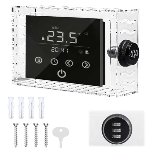 Thermostatabdeckung mit Schloss, wandmontierte Acryl-Thermostatschutzbox mit 4 Schrauben und Bolzen, transparente Thermostat-Schutzhülle für Restaurants, Schule, AC-Panel (#2 Passwortsperre von Tefola