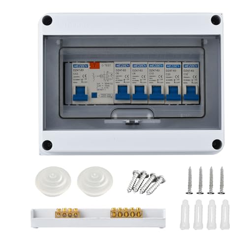 Verteilerkästen-Sicherungskasten Aufputz, Aufputz Verteiler Kleinverteiler, IP65 Wasserdicht Verteilerkasten, Leistungsschalter 63A, Luftschalter AC 1P+N63A+6A*2+10A+20A+32Afür Zuhause/Büro Verteilerkästen-Sicherungskasten Aufputz, Aufputz Verteiler Kleinverteiler, IP65 Wasserdicht Verteilerkasten, Leistungsschalter 63A, Luftschalter AC 1P+N63A+6A*2+10A+20A+32Afür Zuhause/Büro von Tefola