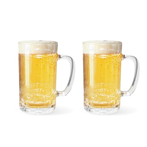 Bierkrug aus Glas, 380 ml, mit Griff, transparent, großes Biergläser-Set für Bars, Getränke, Alkohol, gefriergeeignet, robuste Trinkgläser, 2 Stück von Tefrine