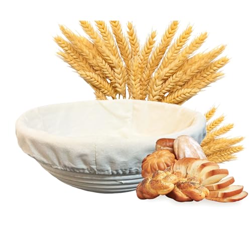 Sauerteig-Brotgärkörb-Set, antihaftbeschichtet, runder Korb, 24 cm, handgefertigte Rattan-Schüssel mit Einsatz, Brotbackzubehör für Kunsthandwerker, Sauerteigbrot und Sauerteig-Starter-Set von Tefrine