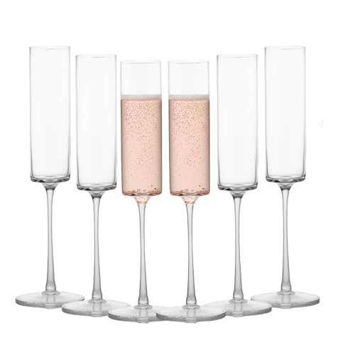 Tefrine 6 Stück Champagnergläser, mundgeblasen, elegante Champagnergläser, 150 ml, für Geburtstag, Hochzeit, Jahrestag, transparente Champagnergläser für Feiern und besondere Anlässe von Tefrine