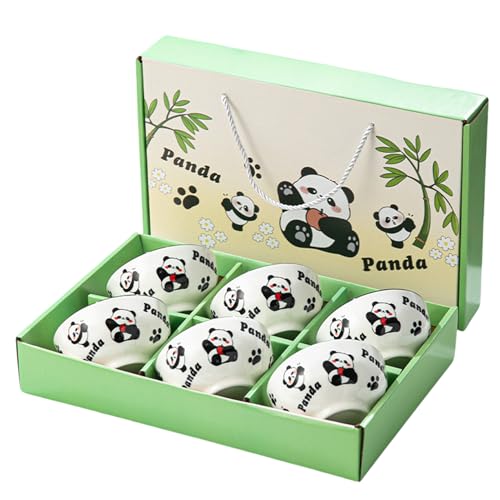 Tefrine Niedliches Panda-Schüssel und Essstäbchen-Set für Suppe und Reis, Keramik, Geschenk, 6-teiliges japanisches Geschirr-Set, Ramenschalen, mikrowellengeeignet, Reisschalen, 6-teilig, ideal für Tefrine Niedliches Panda-Schüssel und Essstäbchen-Set für Suppe und Reis, Keramik, Geschenk, 6-teiliges japanisches Geschirr-Set, Ramenschalen, mikrowellengeeignet, Reisschalen, 6-teilig, ideal für von Tefrine