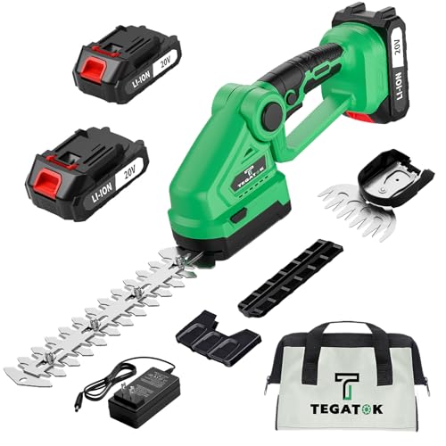 TEGATOK 20V Cordless Hedge Trimmer & Grass Shear, Two Blades, Batteries, Charger, 2-in-1 Electric Bush Cutter Handheld Yard Tool for Lawn Care TEGATOK 20V Cordless Hedge Trimmer & Grass Shear, Two Blades, Batteries, Charger, 2-in-1 Electric Bush Cutter Handheld Yard Tool for Lawn Care von Tegatok