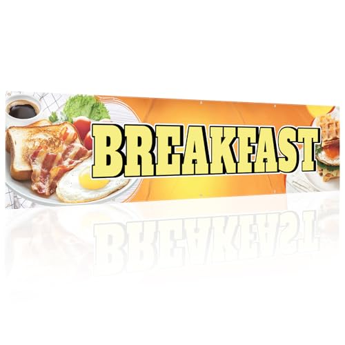 Tegeme Frühstücksbanner Schild 2 x 3 m Frühstücksflagge Dekoration Oxford-Stoff Banner mit 10 Löchern für Geschäft im Freien von Tegeme