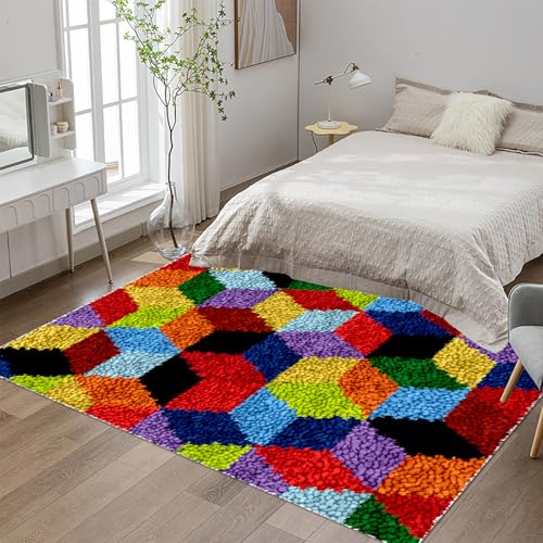 Knüpfteppich Zum Selber Knüpfen, Großer Teppich Knüpfen Set Erwachsene 55x75 cm Knüpfset Latch Hook Kit Handarbeiten, Anfänger Teppich Making Kit zum Selber Knüpfen Teppiche von Tehocwiz