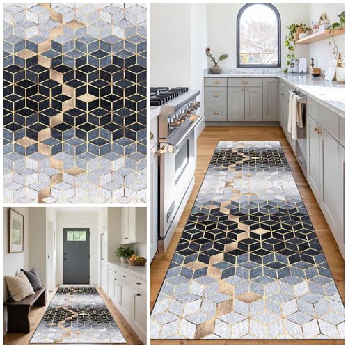 Teppich Läufer Flur Waschbar, rutschfest Küchenteppich, Lang Teppichläufer, Moderne Korridor Teppich, Meterware schmutzfangmatte für fußmatte Eingang Schlafzimmer Wohnzimmer 120 x 180 cm von Tehocwiz