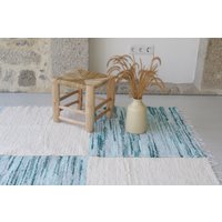 Großer Handgewebter Karo Teppich, Teppich, Blauer Baumwollteppich, Wohnzimmerteppich, Boho Tapis De Salon, Kinder Teppich von TeiaAtelier