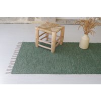 Mittelgroßer Handgewebter Grüner Baumwollteppich, Badezimmerteppich, Küchenteppich, Schlafzimmerteppich, Geschenk Zur Wohnungserwärmung von TeiaAtelier