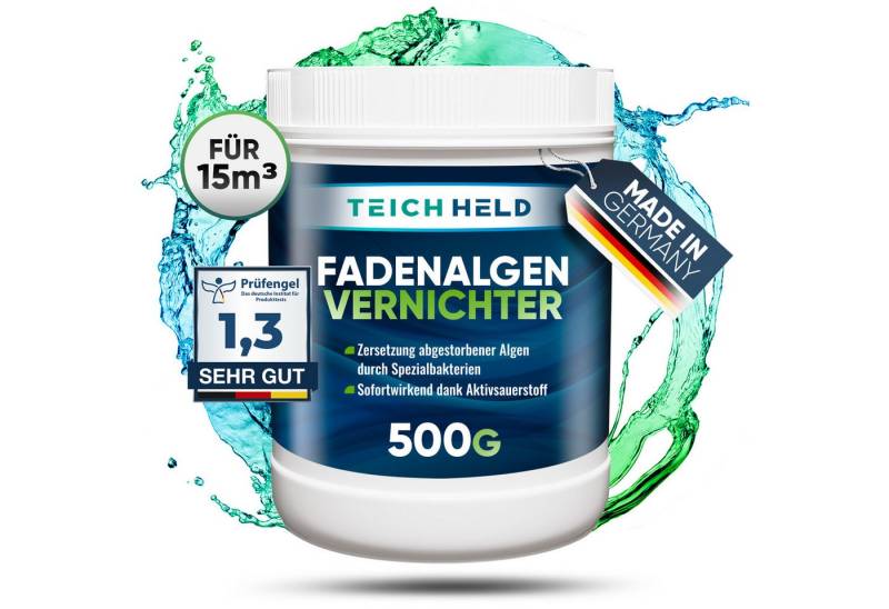 Teichheld Poolpflege Faden-Algenvernichter Teich-klar für kristallklares Wasser Anti Algen, Mit Aktivsauerstoff 7x stärkere Schnell-Aktiv-Formel von Teichheld