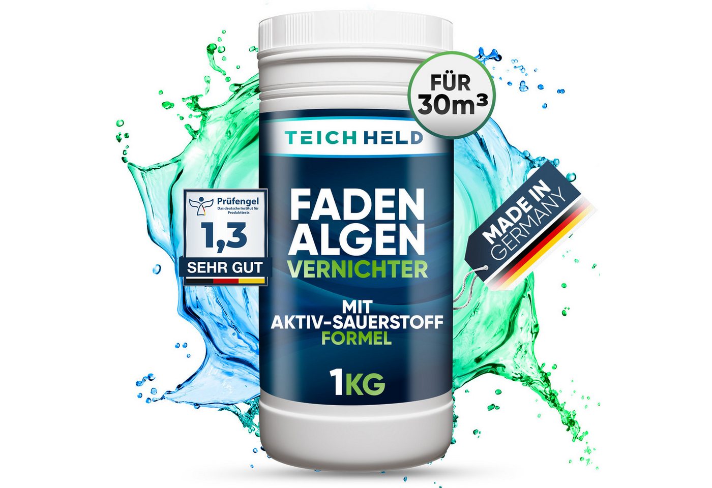 Teichheld Poolpflege Faden-Algenvernichter Teich-klar für kristallklares Wasser Anti Algen, Mit Aktivsauerstoff 7x stärkere Schnell-Aktiv-Formel von Teichheld