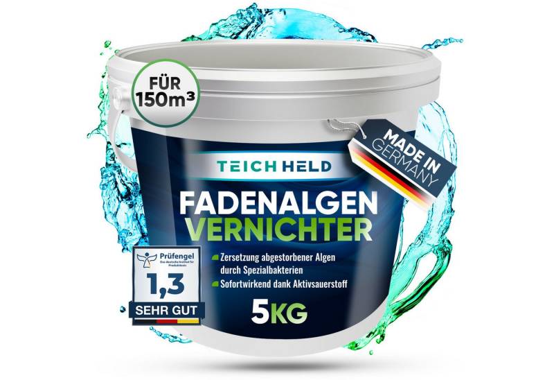 Teichheld Poolpflege Faden-Algenvernichter Teich-klar für kristallklares Wasser Anti Algen, Mit Aktivsauerstoff 7x stärkere Schnell-Aktiv-Formel von Teichheld