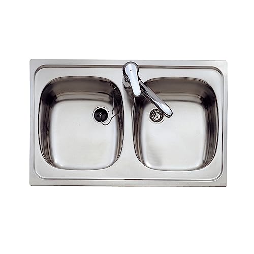 FREGADERO E/50 2C 1Ø Encastre, fregadero inox 2 cubetas, 142 mm, válvula 1½ con tapón, Øgrifo, Mueble 80 von Teka
