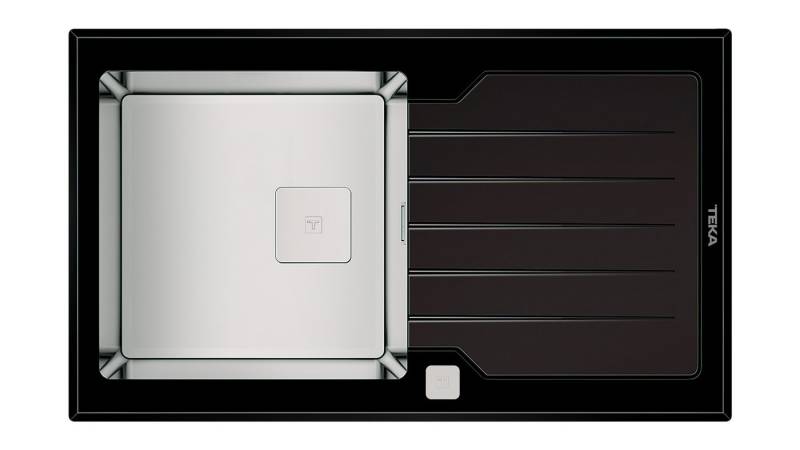 Teka Küchenspüle 115100011, rechteckig, reversibel Glas-Einbauspüle mit Abtropffläche von Teka