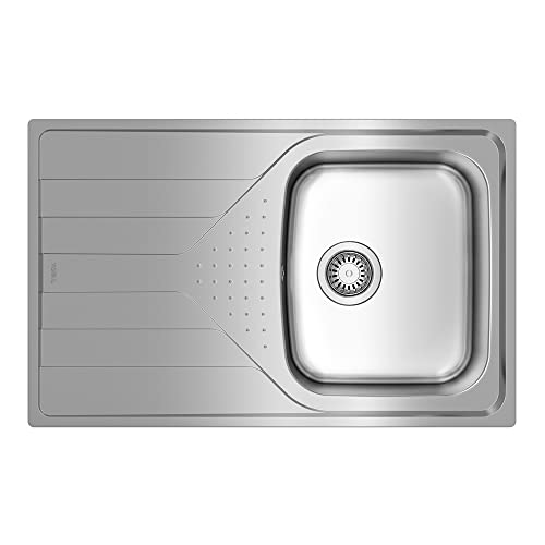 Teka Universe 45 T-XP 1C 1E Spülbecken links und eingestellt, 1 Becken und Abtropffläche, Ablaufgarnitur mit manuellem Ventil, polierte Oberfläche, Edelstahl von Teka