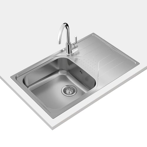 Teka Universe 50 T-XP 1C 1E Max Küchenspüle 1 Spüle mit Abtropffläche, 50 cm Einbau, Ablaufgarnitur mit manuellem Ventil mit Korb, Edelstahl von Teka