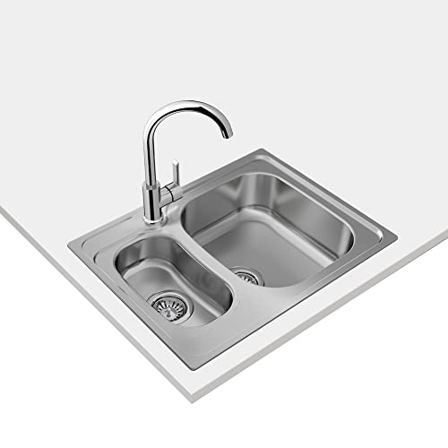 Teka Universe 60 T-XP 1½C Küchenspüle mit 2 Becken, eingebettet und wendbar, für Möbel mit 60 cm, großer Becken und Hilfsbecken, Edelstahl von Teka