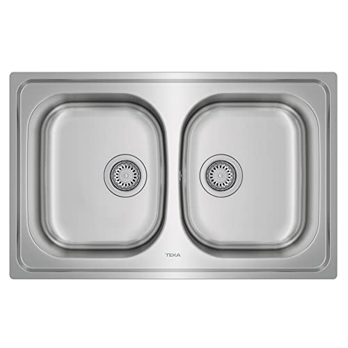 Teka Universe 80 T-XP 2C Einbauspüle, 80 cm, 2 Becken, Ablauf mit manuellem Ventil, Schalldämmung, polierte Oberfläche, Edelstahl von Teka