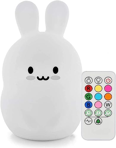 Tekemai Kaninchen Nachtlicht, Nachttischlampe für Kinder, Babyzimmerlampe zum Stillen, sicher, bruchfest, einstellbare Helligkeit & Farbe, Touch Control + Fernbedienung - Kaninchen von Tekemai