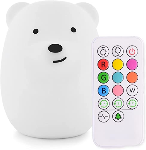 Tekemai Nachtlicht, Nachttischlampe für Kinder/Erwachsene, mehrfarbiges Licht mit Fernbedienung, bruchfest, augenschonend, einstellbare Helligkeit und Farbe, Timing-Funktion – Großer Bär von Tekemai
