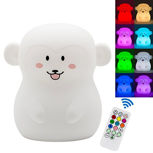 Tekemai Nachtlicht für Kinder, Nachttischlampe aus weichem Silikon, 9 Farben mit Fernbedienung + Touch-Steuerung, wiederaufladbare USB-LED-Multicolor-Lampe für Kind/Schlafzimmer/Geschenk - Affe von Tekemai